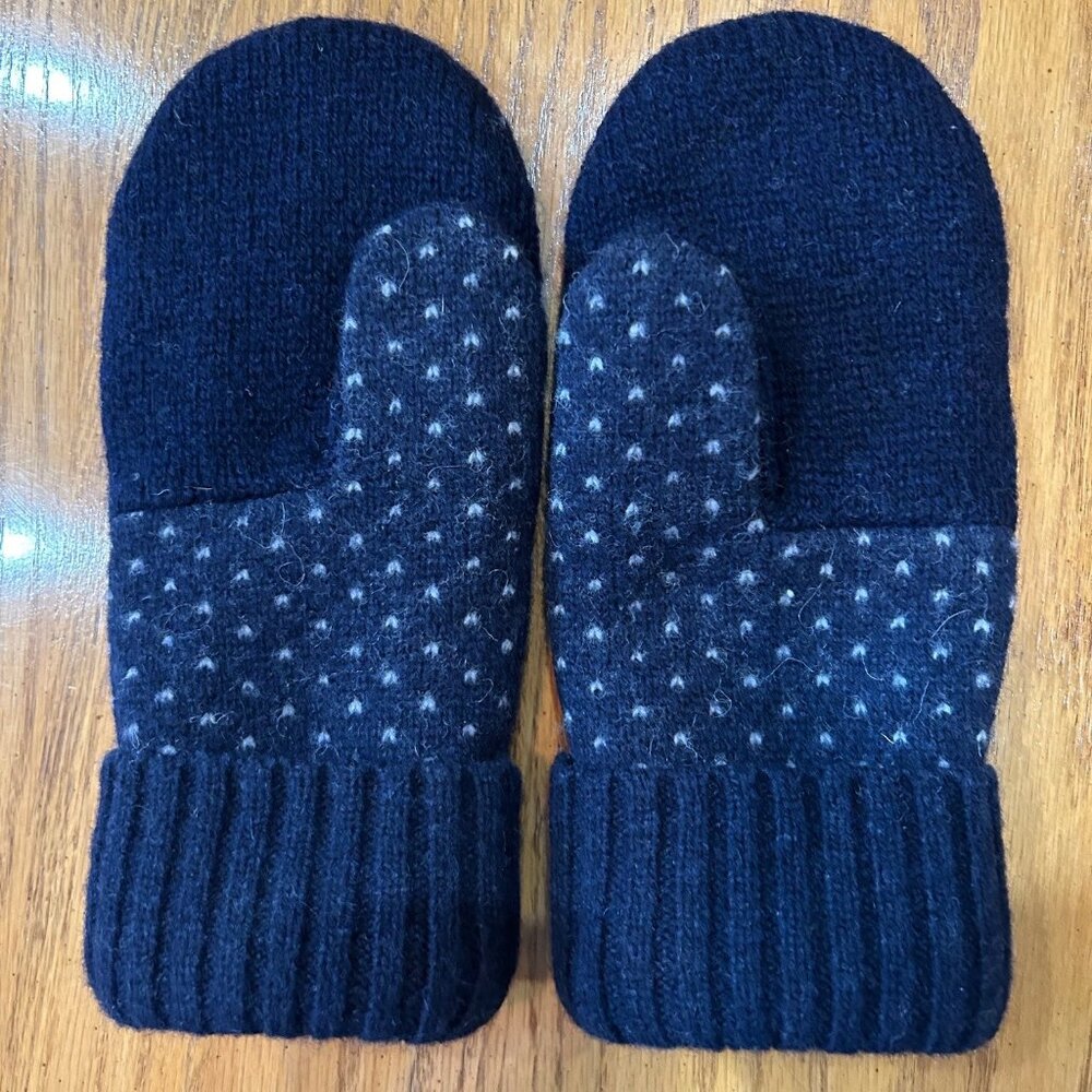 Felted Wool Mittens Handcrafted from Repurposed Eddie Bauer Sweater - Navy - Picture 3 of 6